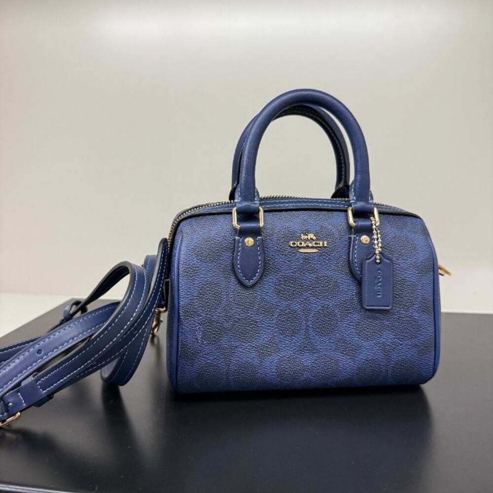 NEW‼️Coach Mini Rowan Crossbody Bag In Signature Canvas CW329 Gold/Navy